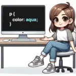 Girl coding on a big screen that shows a paragraph's css syntax.