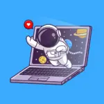 Astronaut flying out of laptop's screen