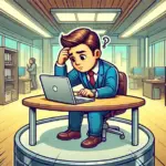 Guy thinking while sitting in his desk