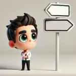 Man thinking what to do in front of a crossroad sign