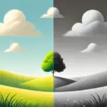 A nature image. The half has its origin colors the other halh has only gray shades.